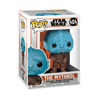 Funko Pop! Star Wars The Mythrol #404 features a blue-skinned character in brown attire, packaged in a collectible box.