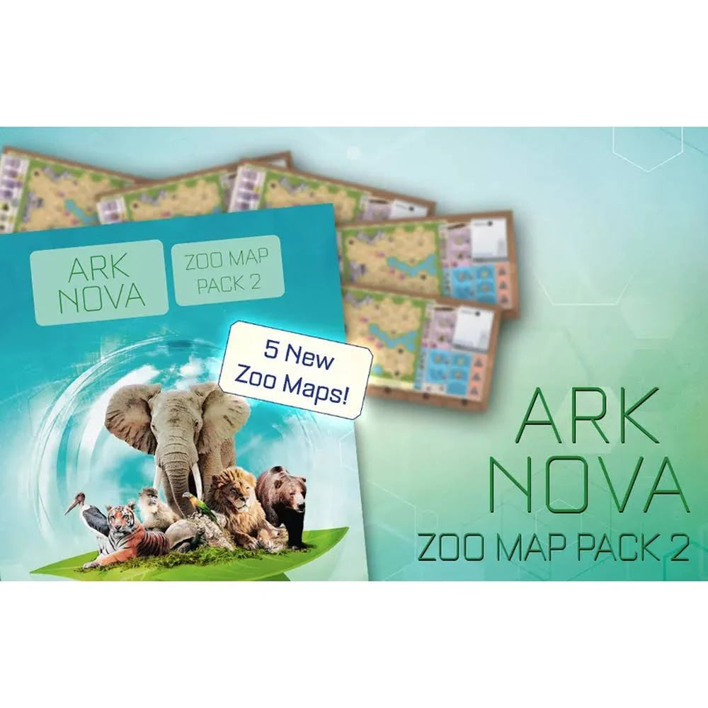 Ark Nova: Zoo Map Pack 2 featuring five new zoo maps for enhanced gameplay and strategy in the popular board game.