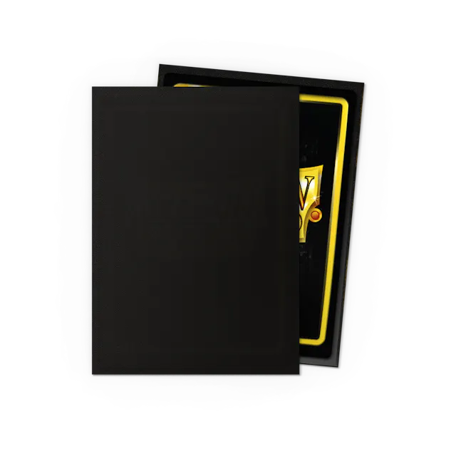 Dragon Shield Matte Jet Standard Size Card Sleeves in a 100-count pack, designed for protecting trading cards with a sleek black finish.