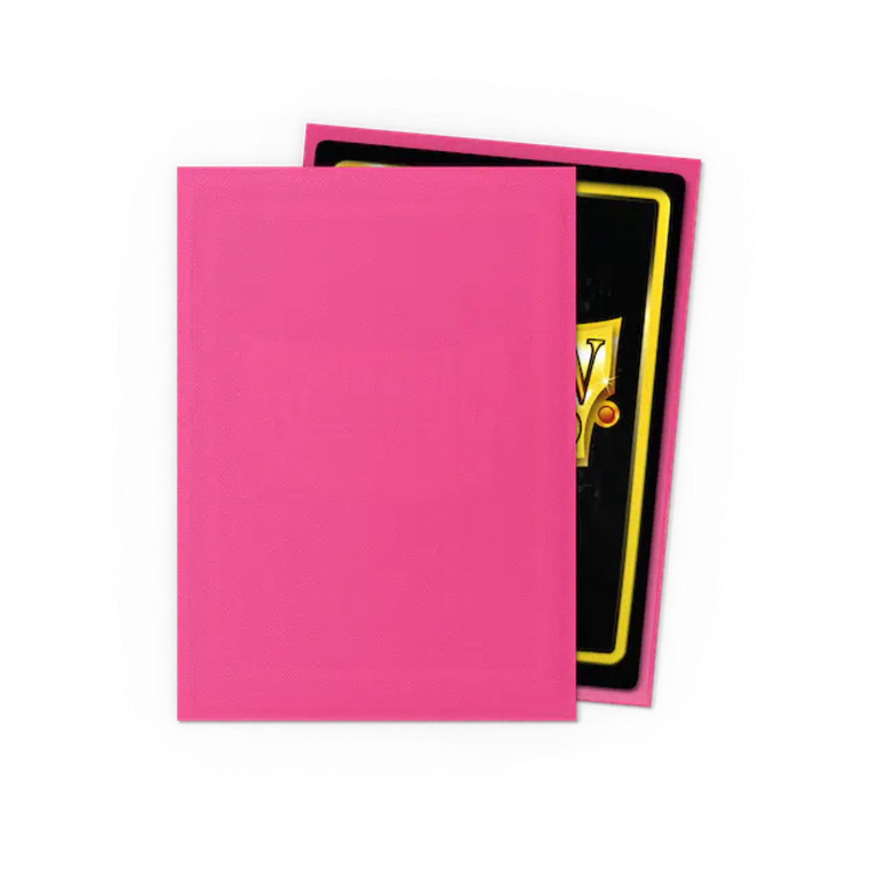 Matte pink card sleeves from Dragon Shield, designed to protect trading cards, featuring a sleek diamond texture.