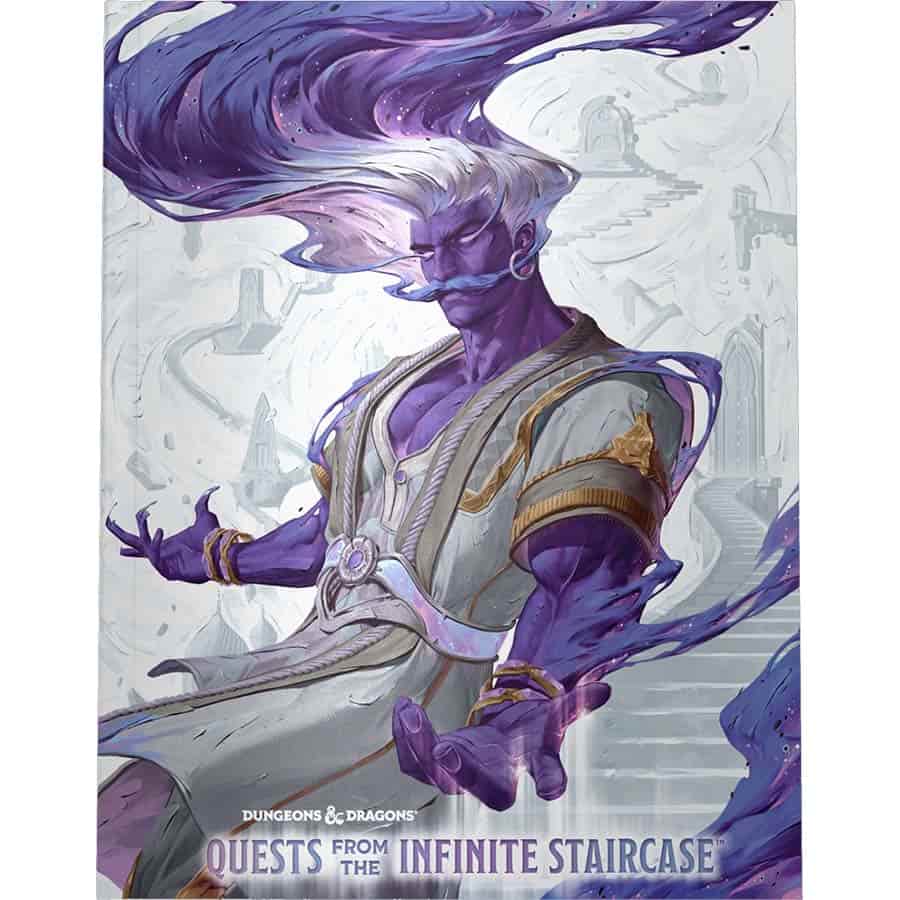 Alternative art cover for Dungeons and Dragons: Quests from the Infinite Staircase featuring a mystical character with flowing hair.