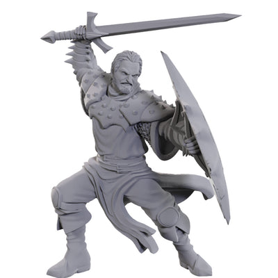Detailed miniature of a Dragon Army Soldier from Dungeons & Dragons, wielding a sword and shield in an action pose.