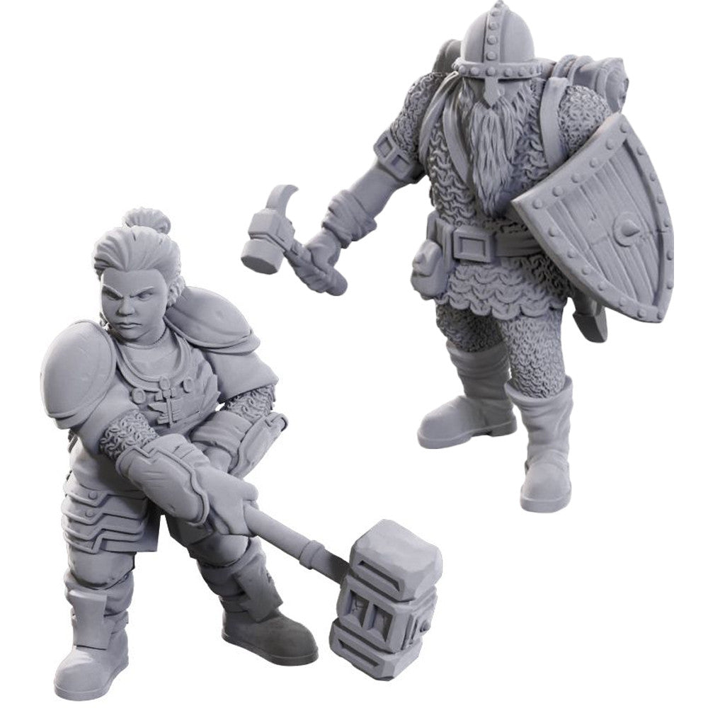 Limited edition Dungeons & Dragons miniatures featuring two detailed dwarven figures with weapons and armor.