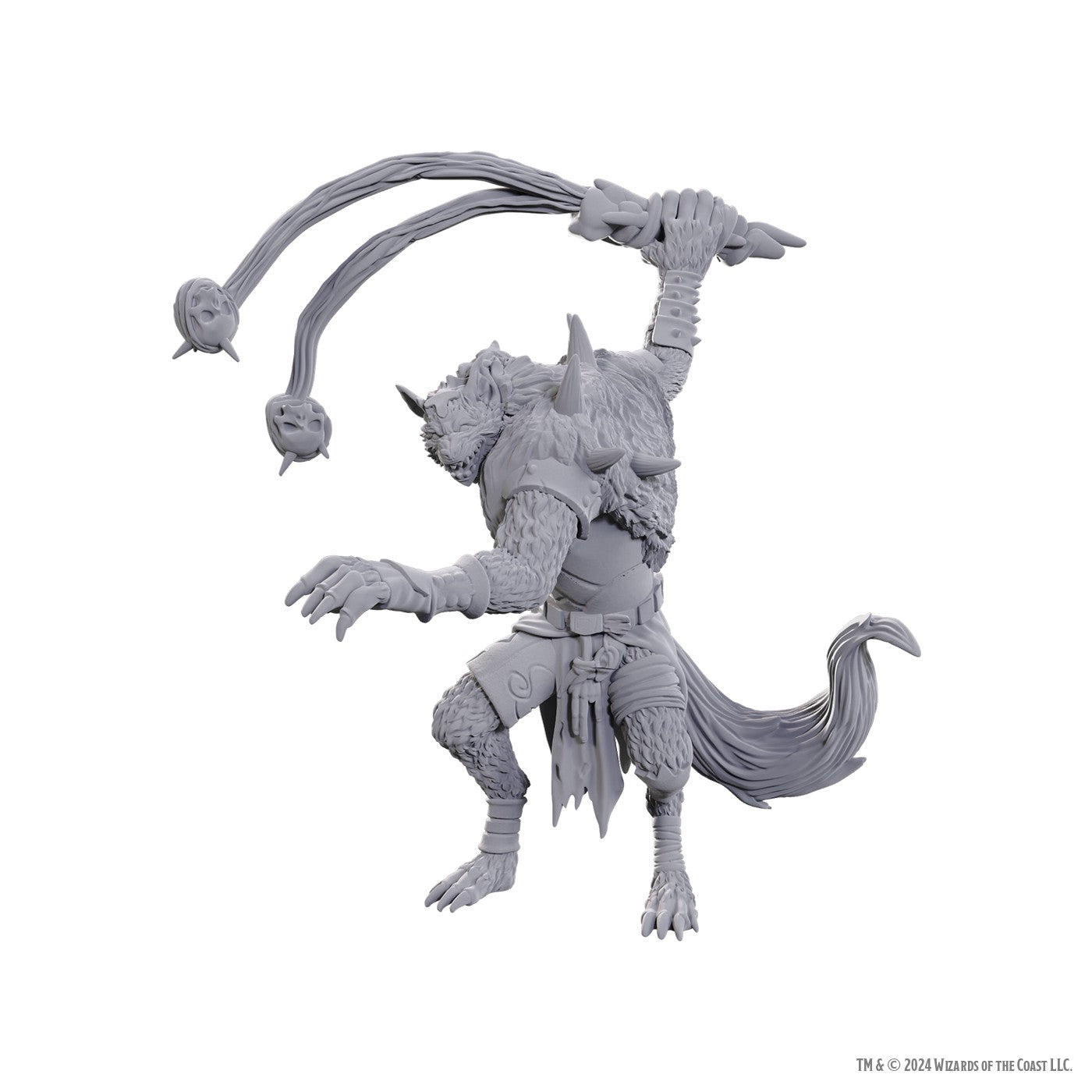 D&D Nolzur's Marvelous Miniatures Flind Trapper figure in gray, showcasing a creature wielding dual snake-headed whips.