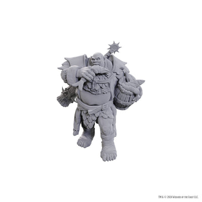 Detailed gray miniature of an Ogre Soldier from D&D Nolzur's Marvelous Miniatures, featuring armor and weapons.