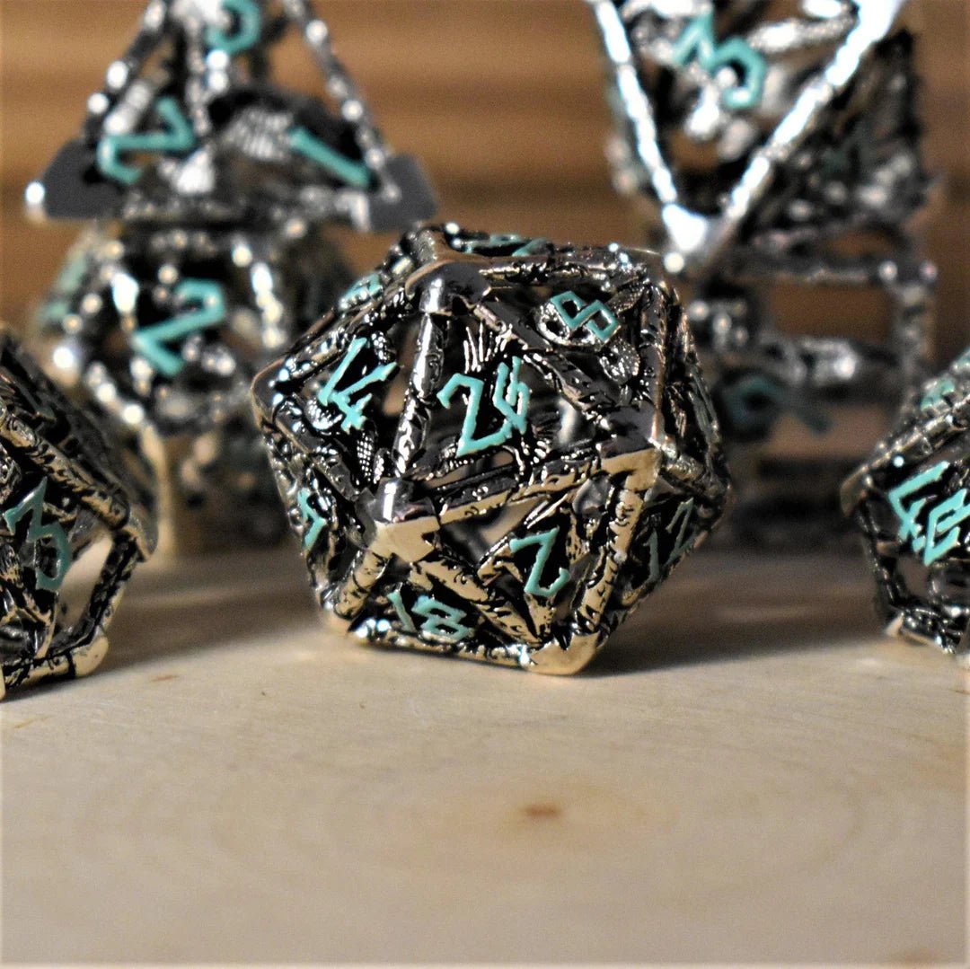 Misty Mountain Gaming: Legends of Valhalla - Silver and Blue Hollow Metal Dice Set