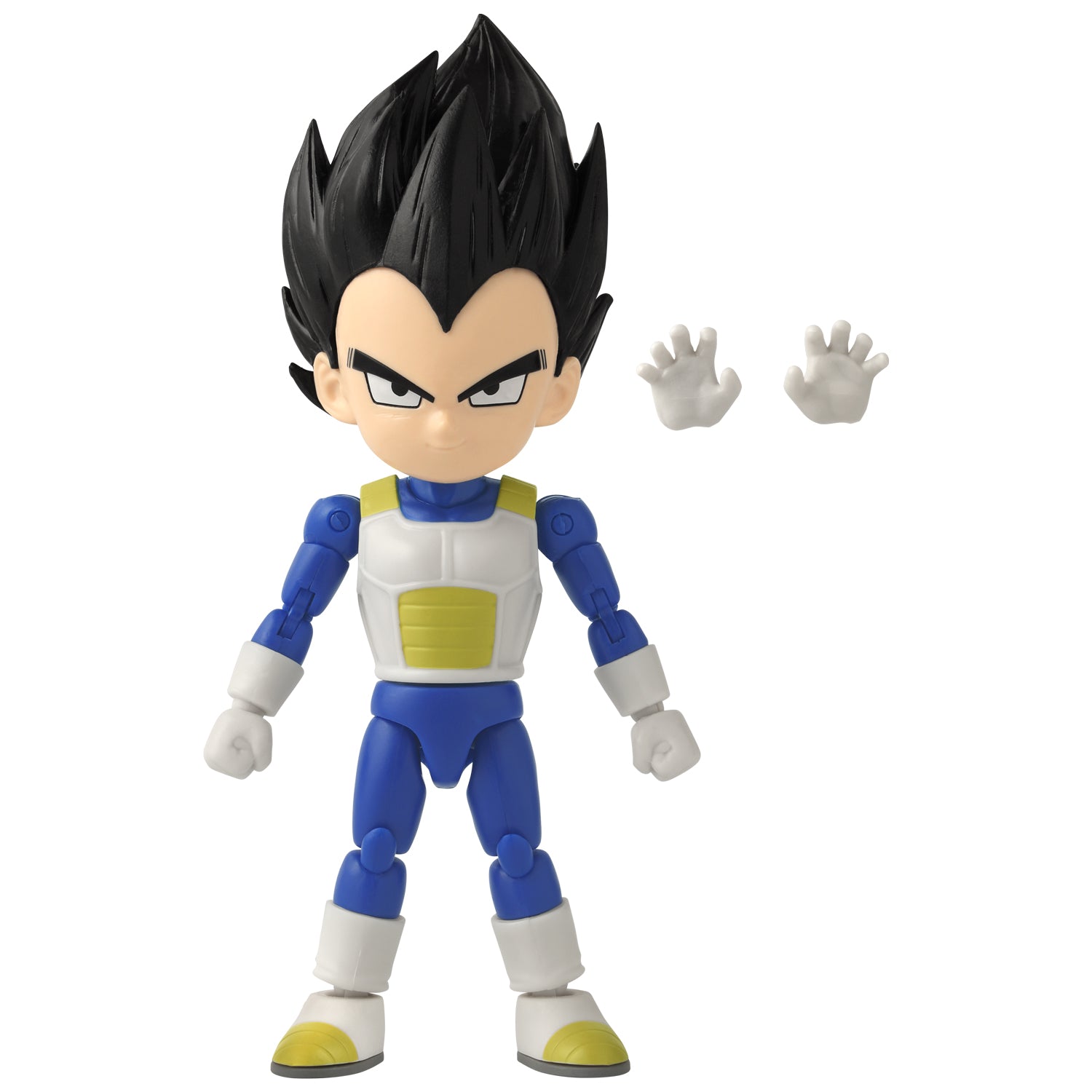 Dragon Ball DAIMA Vegeta mini action figure from the Dragon Stars Series, featuring detailed design and interchangeable hands.