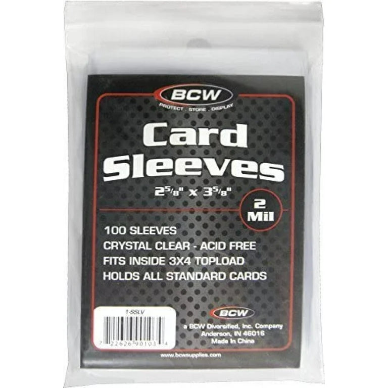 BCW Standard Card Sleeves, 100 count, clear, acid-free, fits standard cards and 3x4 top loaders.