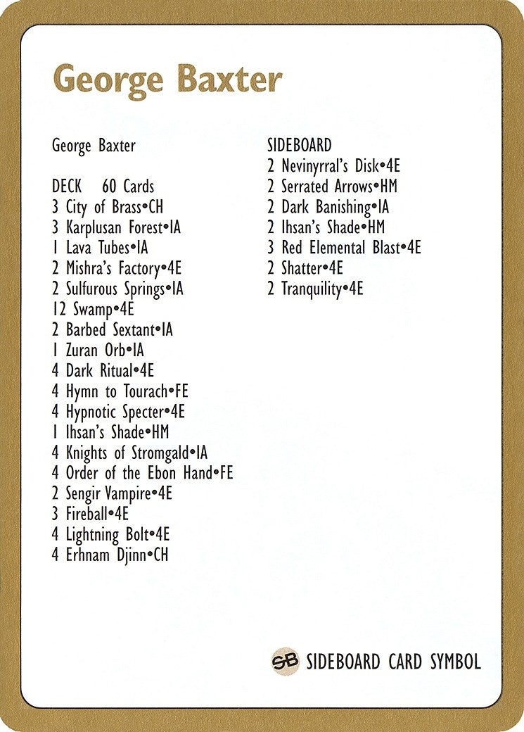 Image for 1996 George Baxter Decklist Card (WCD)