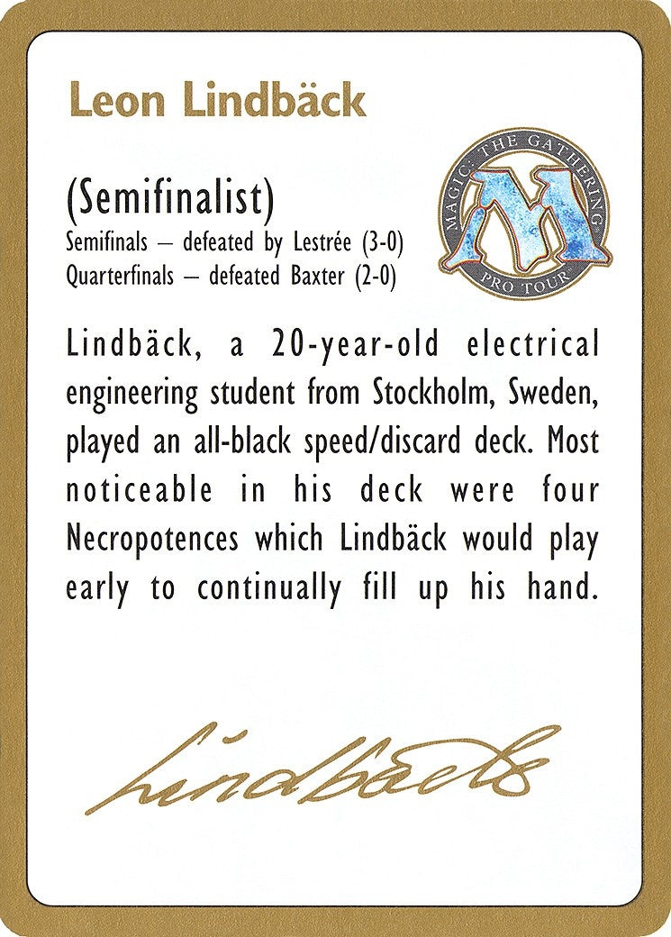 Image for 1996 Leon Lindback Biography Card (WCD)