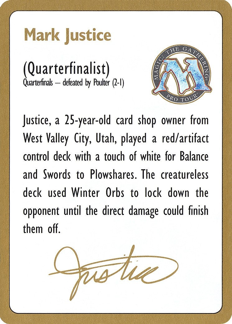 Image for 1996 Mark Justice Biography Card (WCD)