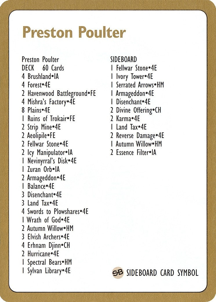 Image for 1996 Preston Poulter Decklist Card (WCD)