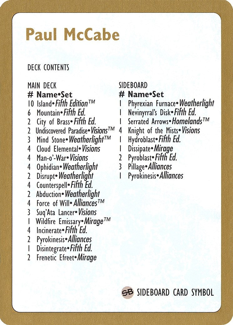 Image for 1997 Paul McCabe Decklist Card (WCD)