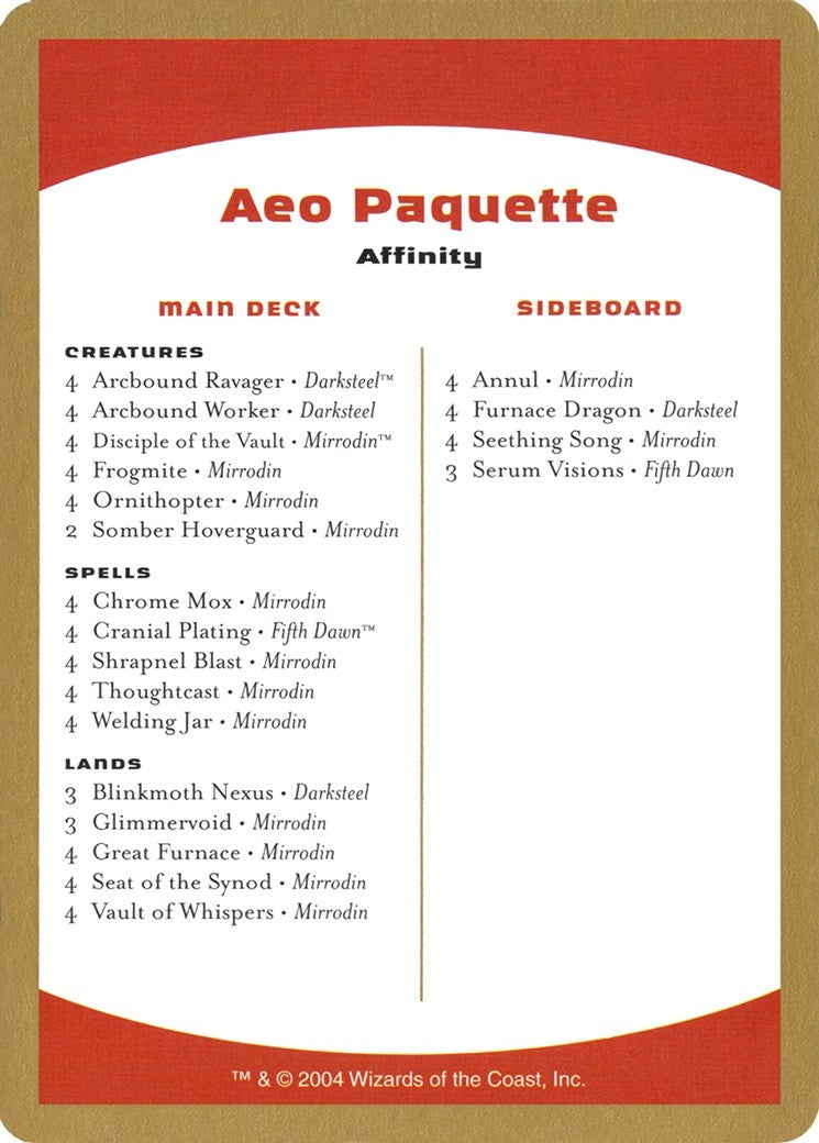 Image for 2004 Aeo Paquette Decklist Card (WCD)