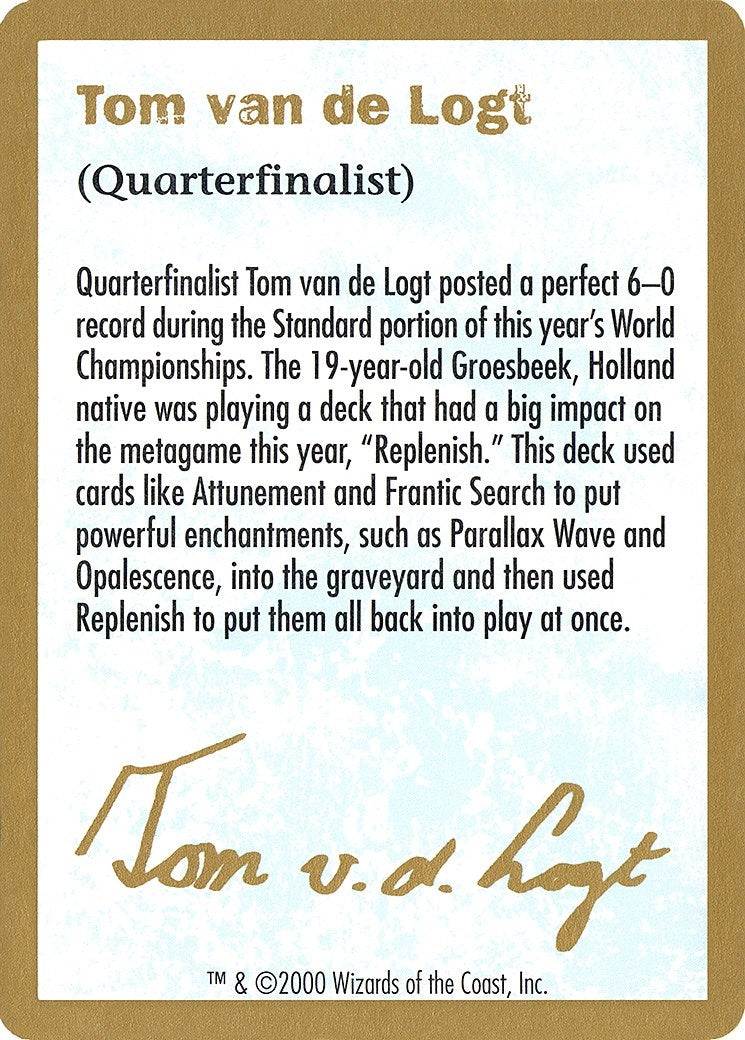 Image for 2000 Tom van de Logt Biography Card (WCD)