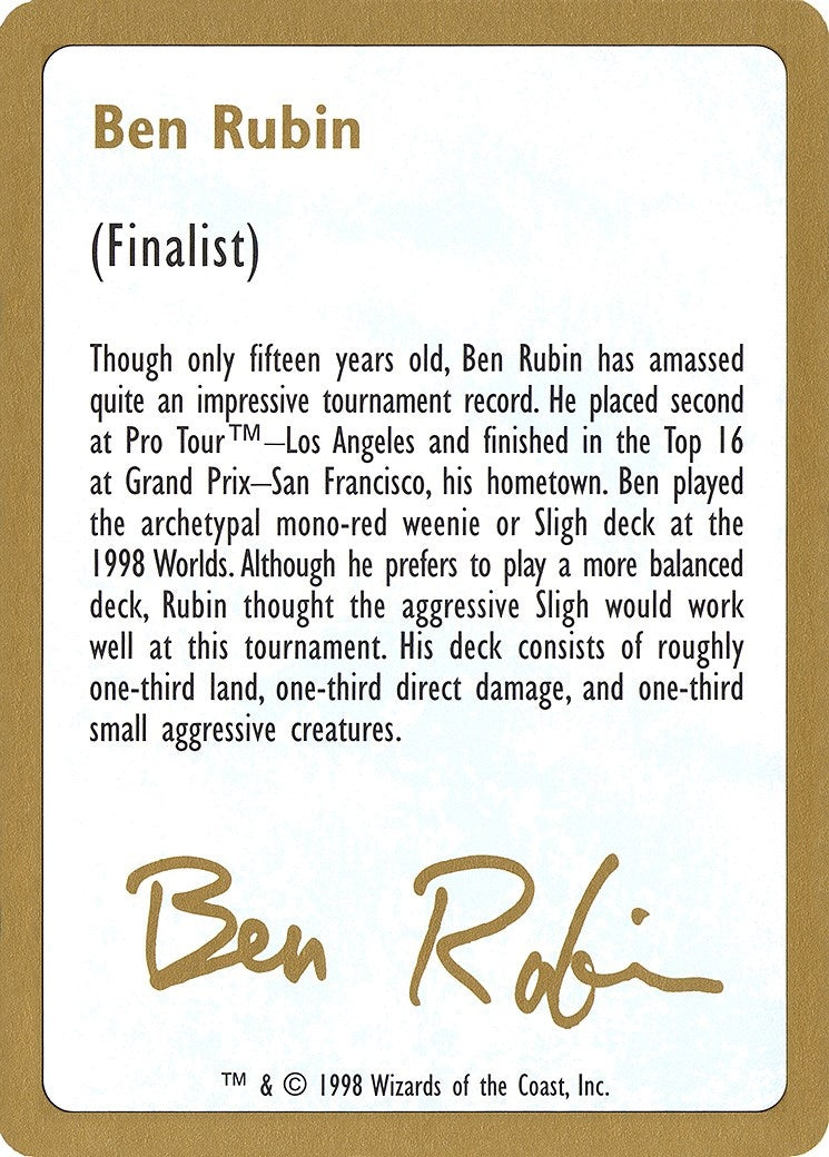 Image for 1998 Ben Rubin Biography Card (WCD)