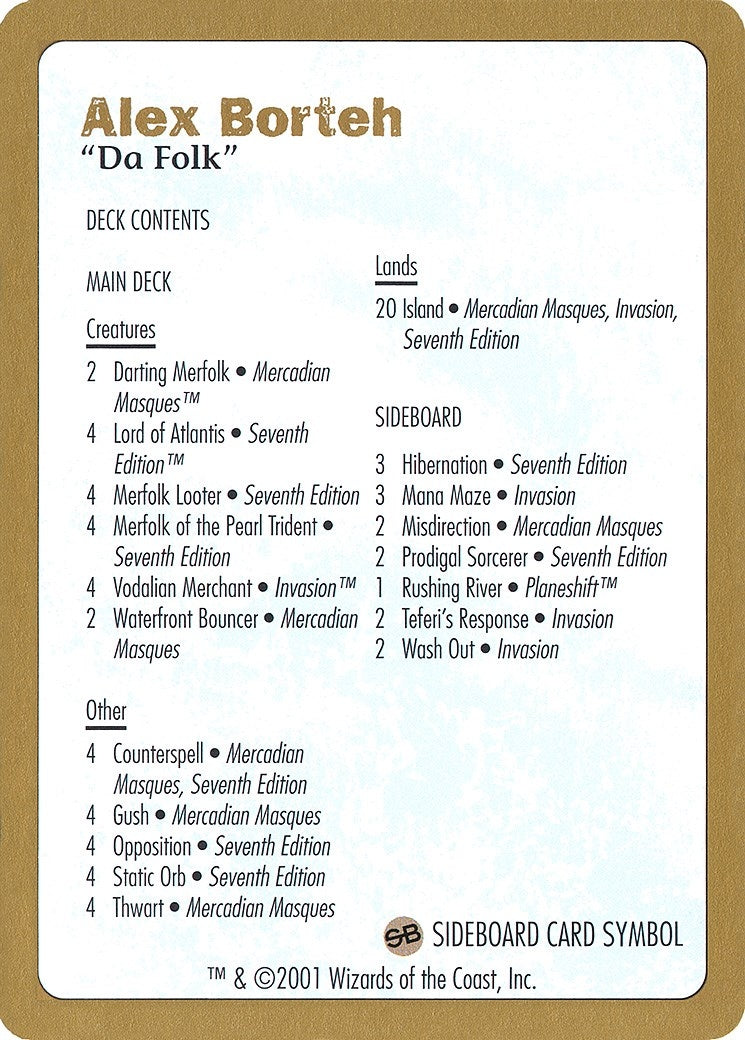 Image for 2001 Alex Borteh Decklist Card (WCD)