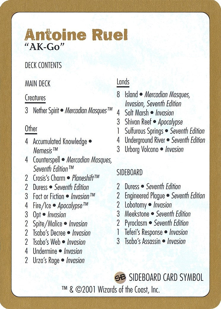 Image for 2001 Antoine Ruel Decklist Card (WCD)