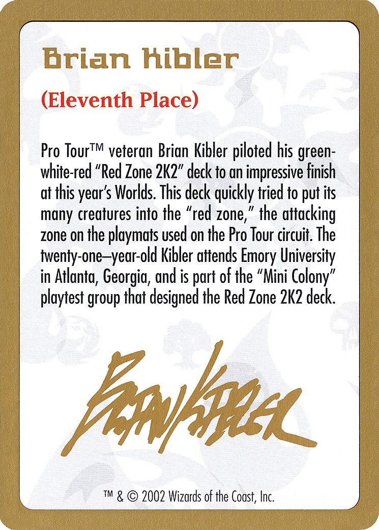 Image for 2002 Brian Kibler Biography Card (WCD)