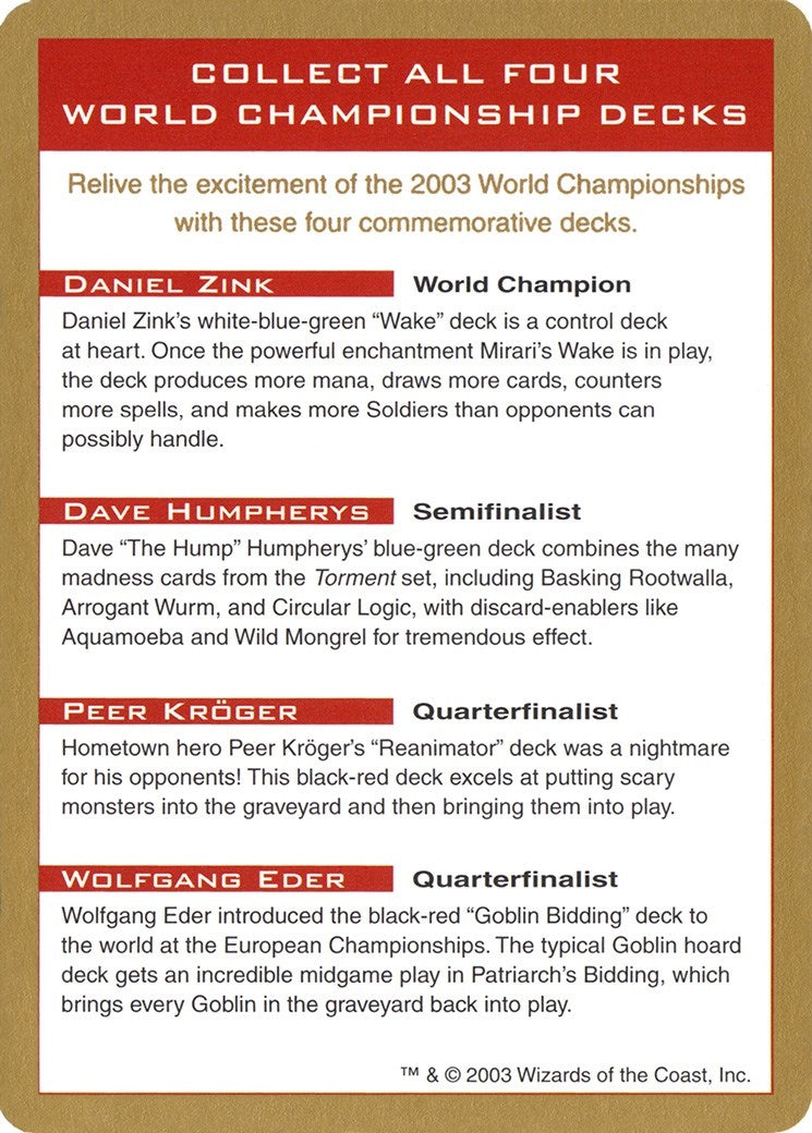 Image for 2003 World Championship Advertisement Card (WCD)