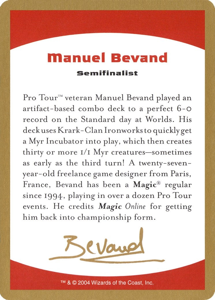 Image for 2004 Manuel Bevand Biography Card (WCD)