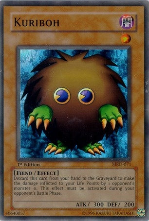 Kuriboh card from the Yu-Gi-Oh trading card game, featuring a small, fluffy creature with large eyes and claws.