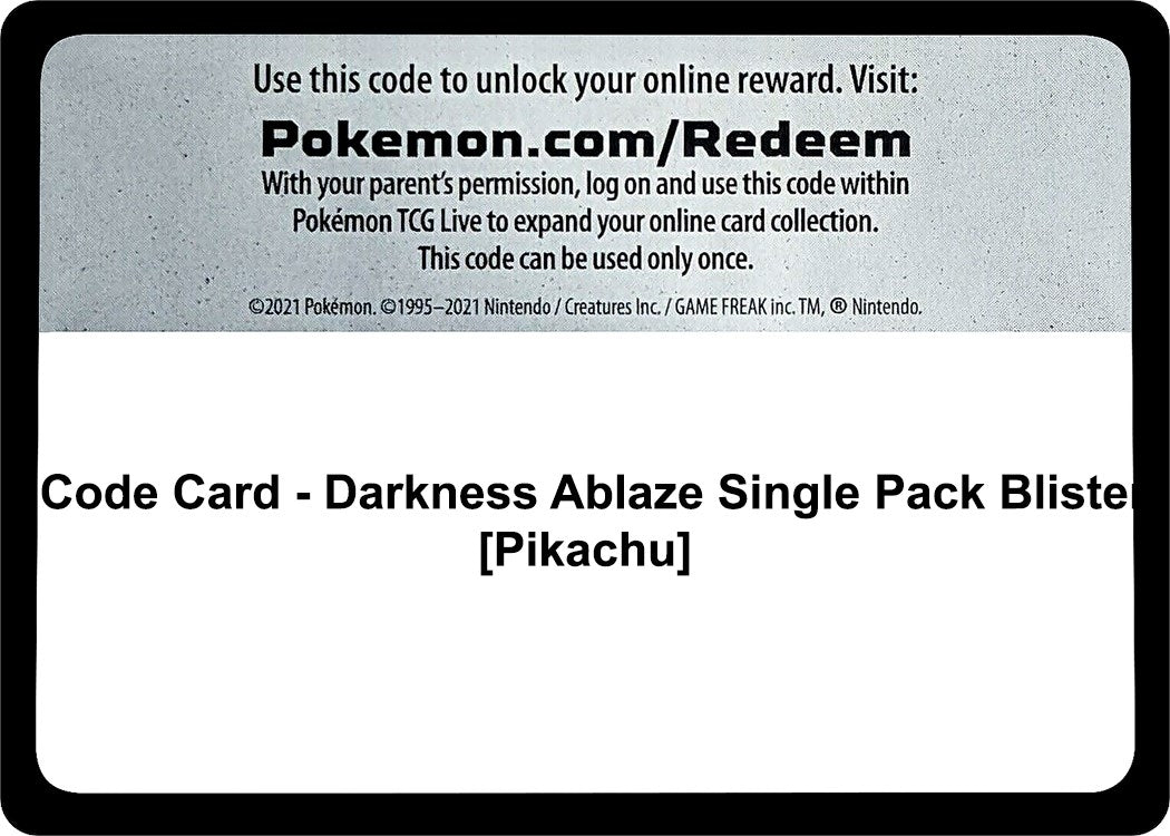 Image for Code Card - Darkness Ablaze Single Pack Blister [Pikachu] (SWSH03)