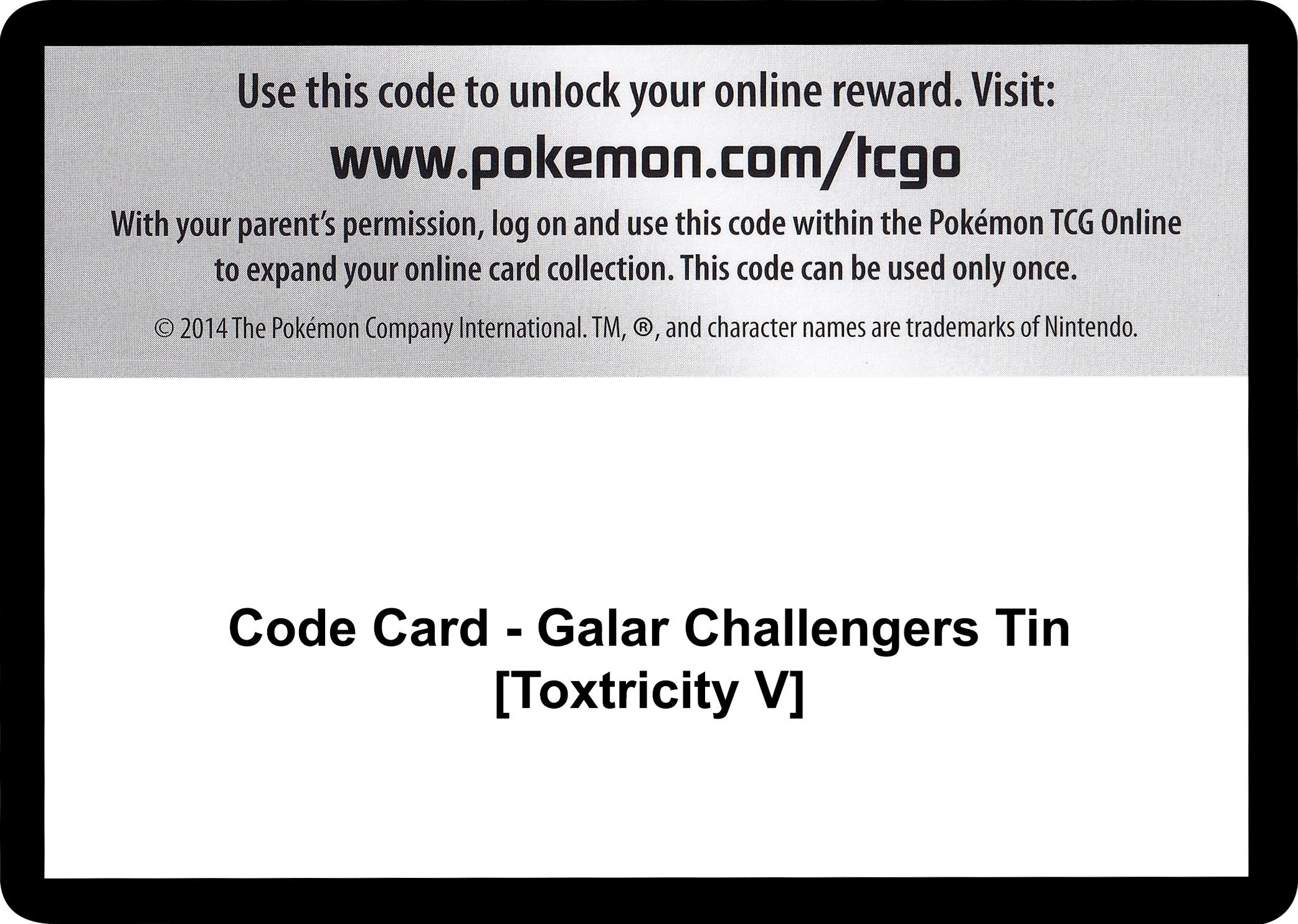 Image for Code Card - Galar Challengers Tin [Toxtricity V] (MCAP)