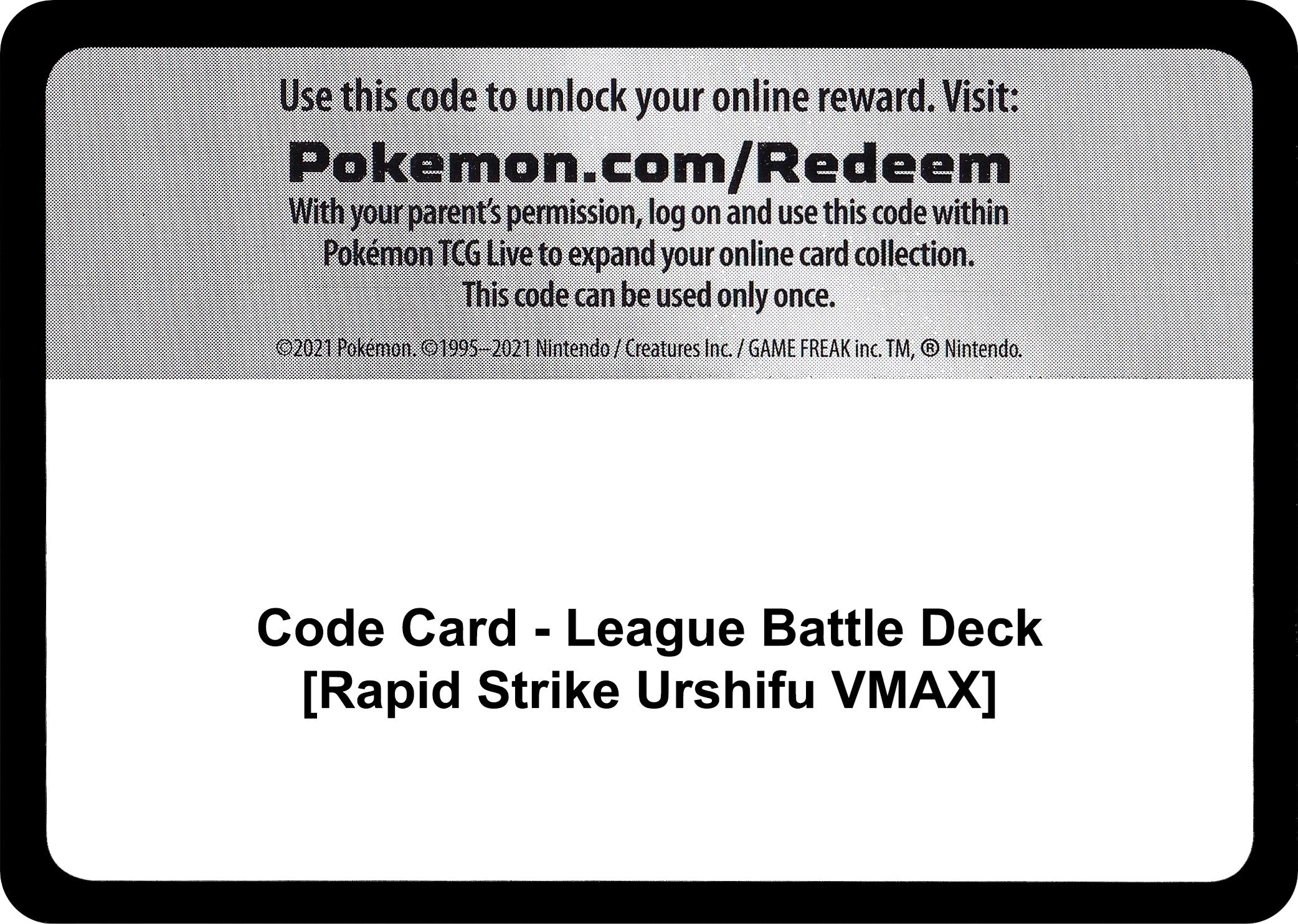 Image for Code Card - League Battle Deck [Rapid Strike Urshifu VMAX] (MCAP)