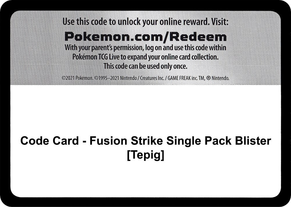 Image for Code Card - Fusion Strike Single Pack Blister [Tepig] (SWSH08)