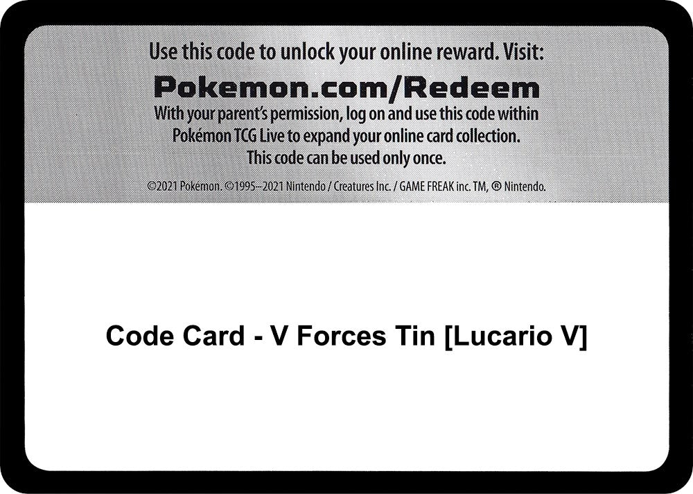Image for Code Card - V Forces Tin [Lucario V] (MCAP)