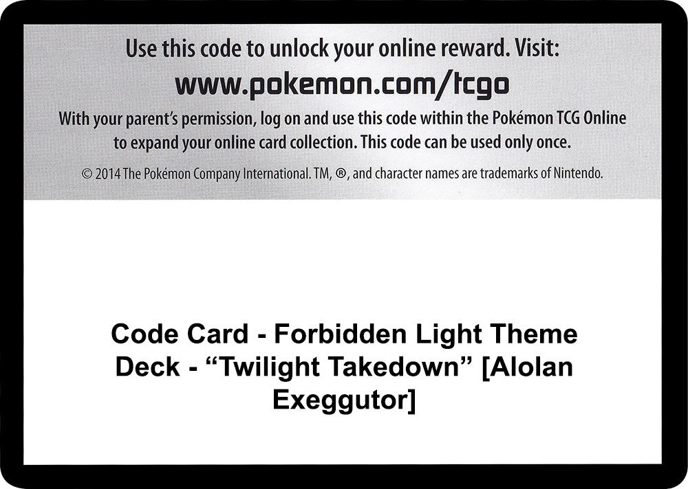 Image for Code Card - Forbidden Light Theme Deck - "Twilight Takedown" [Alolan Exeggutor] (SM06)