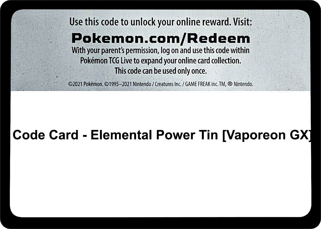 Image for Code Card - Elemental Power Tin [Vaporeon GX] (MCAP)
