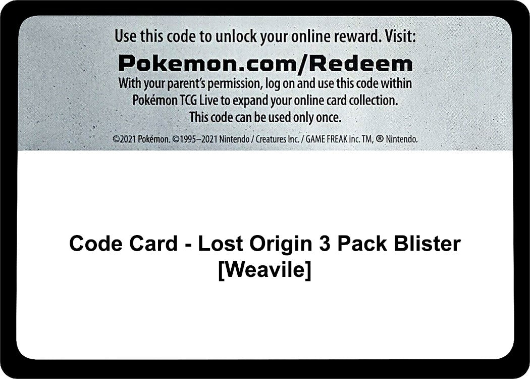 Image for Code Card - Lost Origin 3 Pack Blister [Weavile] (SWSH11)