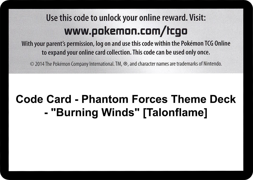 Image for Code Card - Phantom Forces Theme Deck - "Burning Winds" [Talonflame] (PHF)