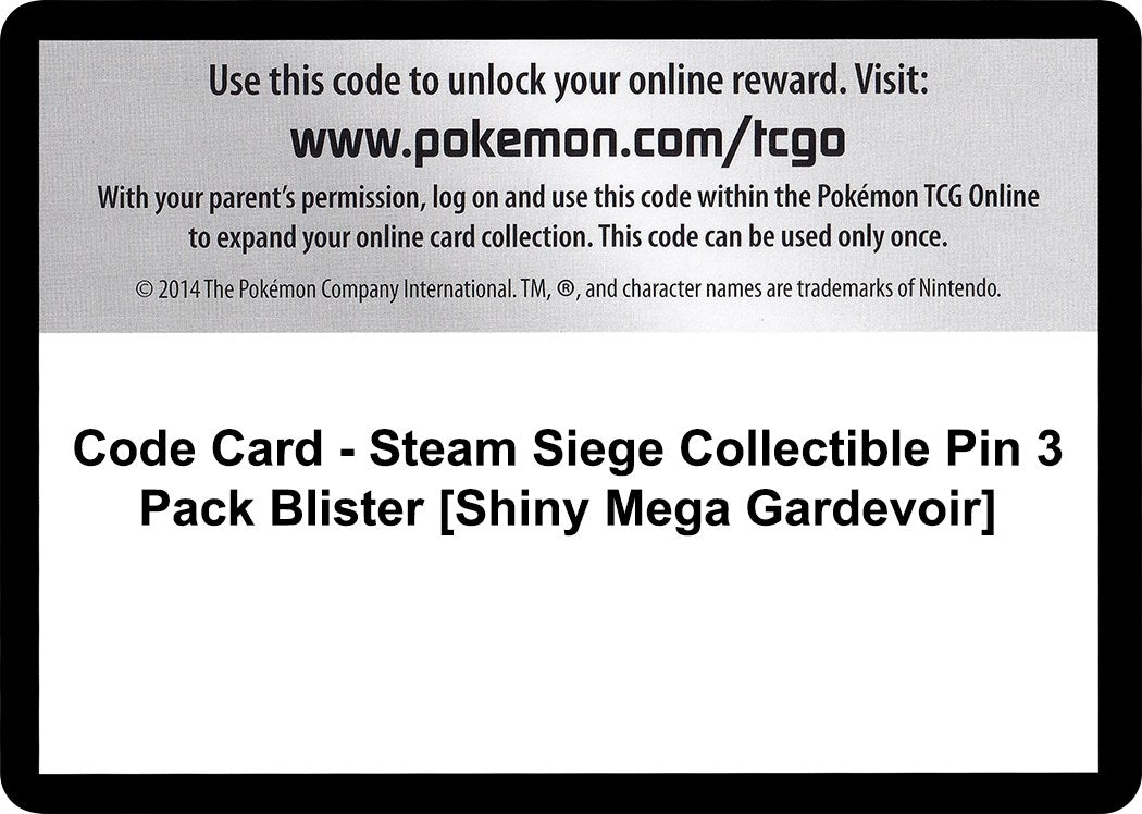 Image for Code Card - Steam Siege Collectible Pin 3 Pack Blister [Shiny Mega Gardevoir] (STS)