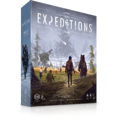Box cover of Expeditions (Standard Edition) featuring a scenic landscape with characters and creatures in a post-apocalyptic setting.