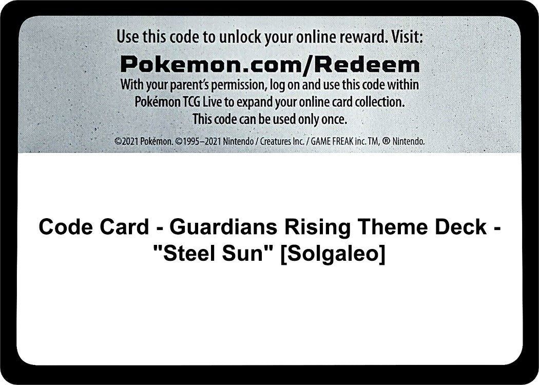 Image for Code Card - Guardians Rising Theme Deck - "Steel Sun" [Solgaleo] (SM02)