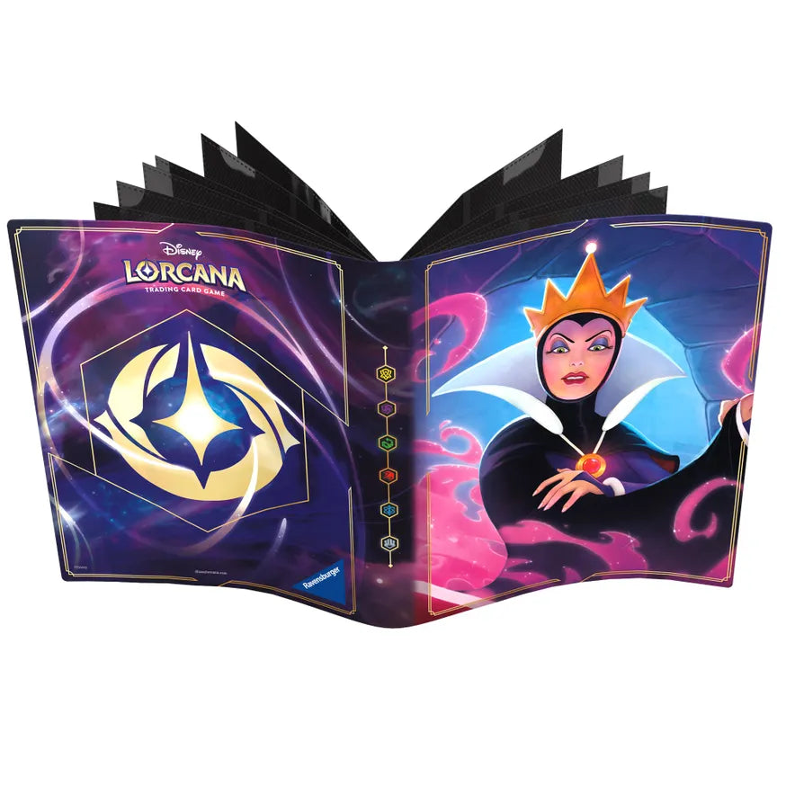 Disney Lorcana TCG portfolio featuring The Queen, showcasing vibrant artwork and card slots for collectors.