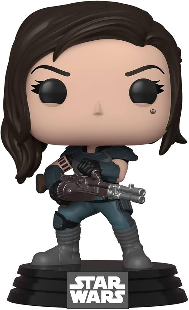 Funko Pop! figure of Cara Dune from Star Wars, featuring her in a blue outfit holding a blaster.