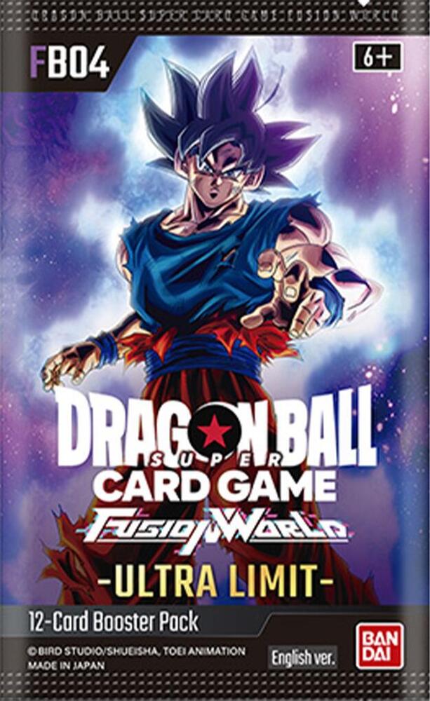 Dragon Ball Super Fusion World Ultra Limit booster pack featuring Goku in a dynamic pose with vibrant colors.