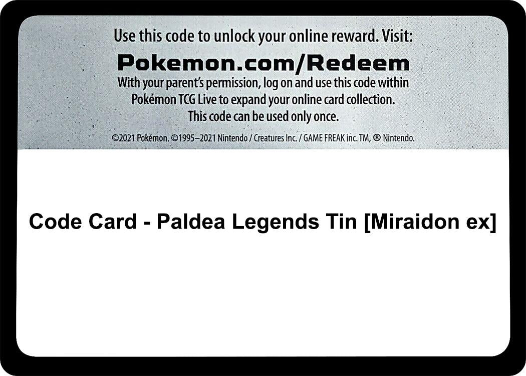 Image for Code Card - Paldea Legends Tin [Miraidon ex] (MCAP)