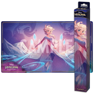 Disney Lorcana TCG playmat featuring Elsa as The Fifth Spirit, showcasing her elegant pose and magical elements.