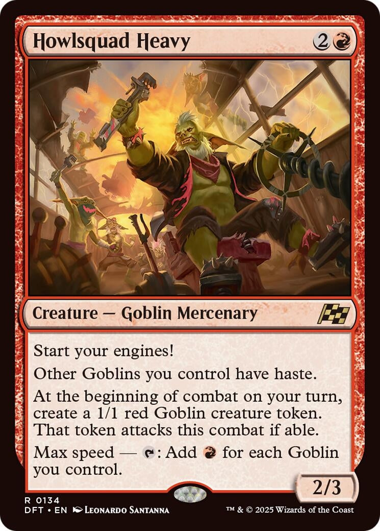 Howlsquad Heavy card featuring a goblin mercenary with a fierce expression, set in a dynamic battle scene.