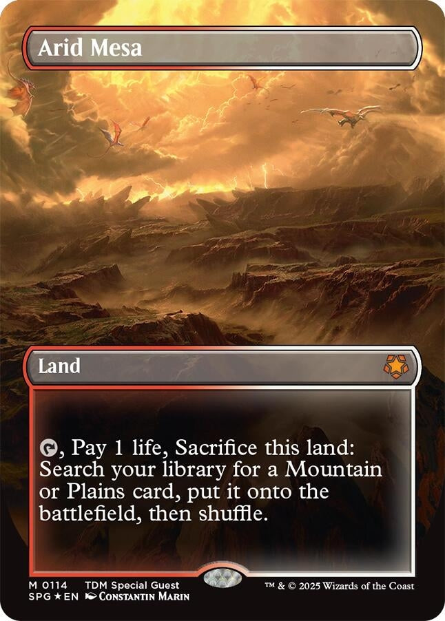 Arid Mesa borderless card featuring a dramatic landscape, showcasing vibrant colors and intricate details, ideal for gameplay.
