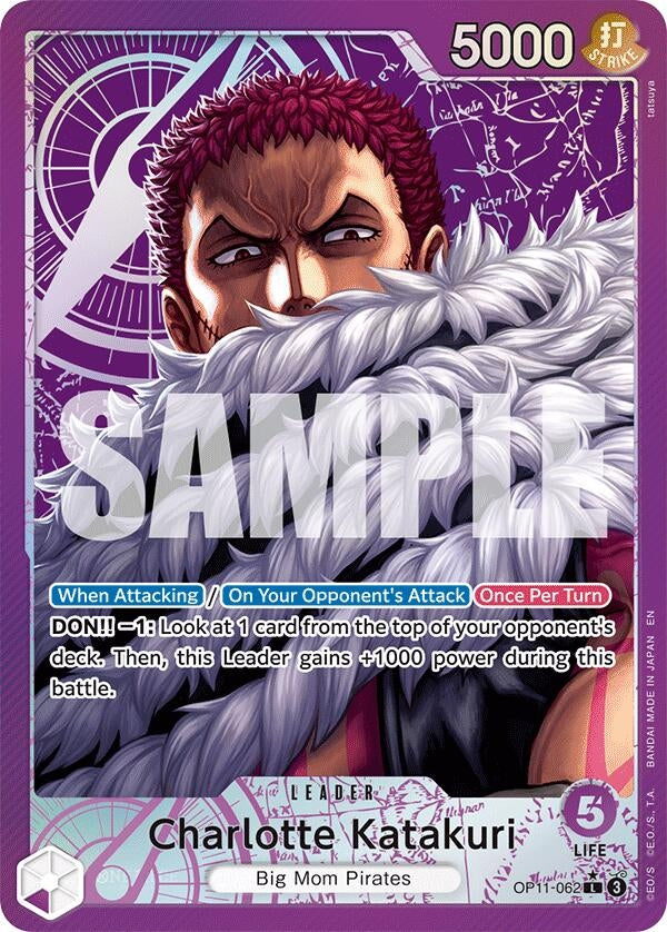Charlotte Katakuri alternate art card from OP11, featuring striking artwork and game stats for strategy gameplay.