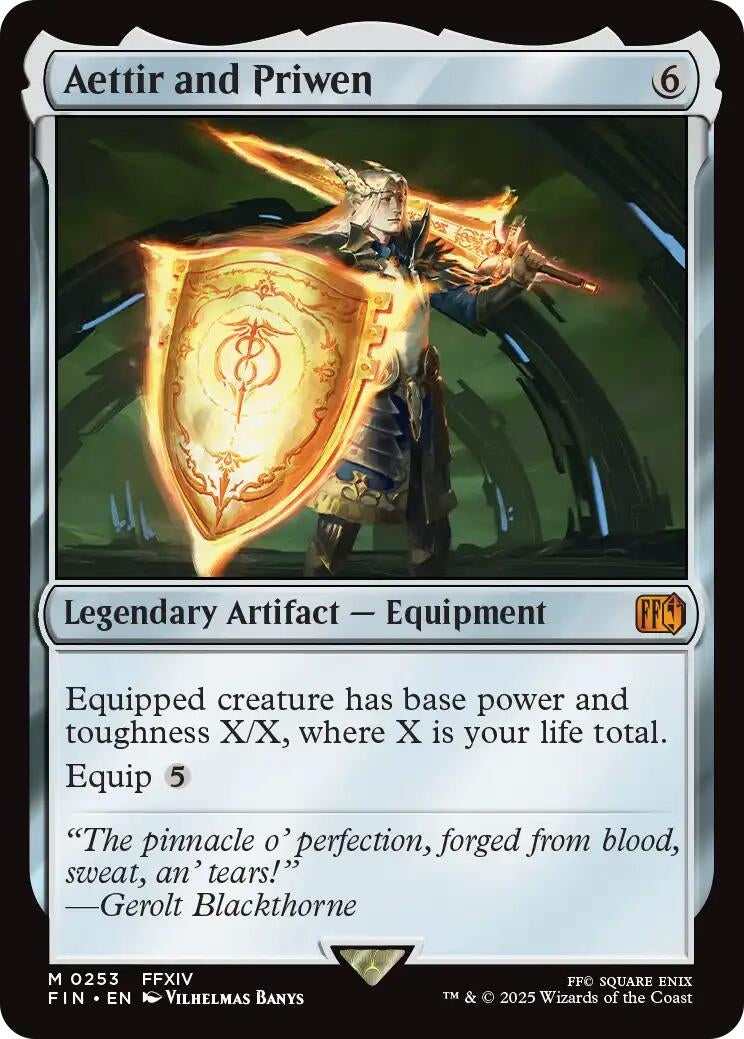 Aettir and Priwen card featuring a legendary artifact equipment with a warrior image and flavor text about perfection.