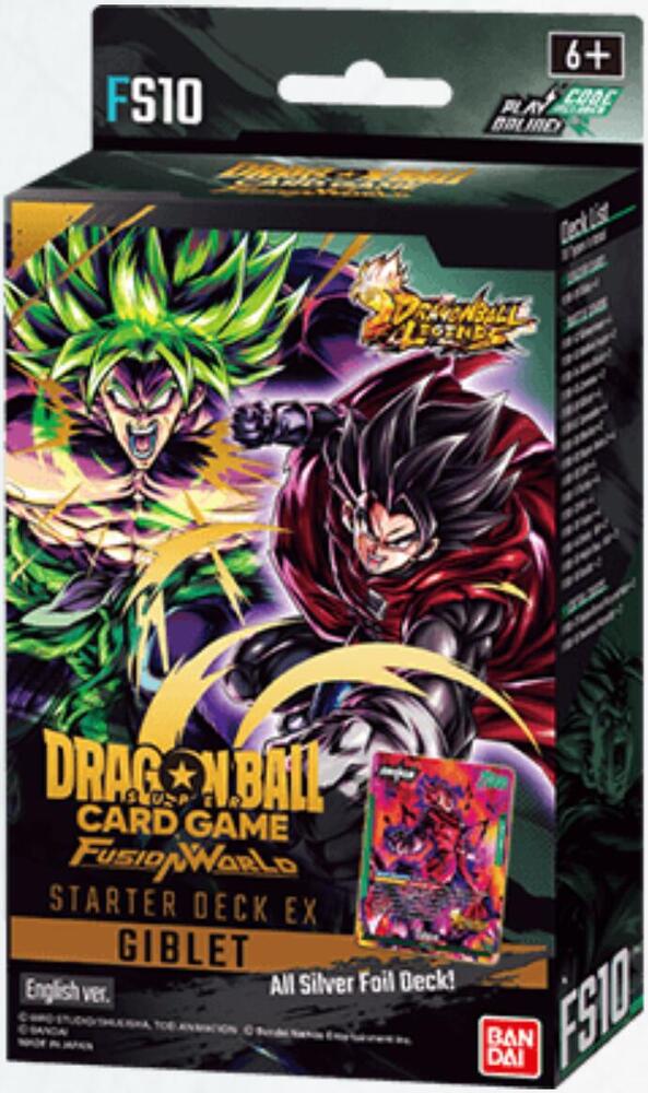 Dragon Ball Super TCG Fusion World Starter Deck 10 Giblet featuring vibrant artwork of characters and a silver foil card.