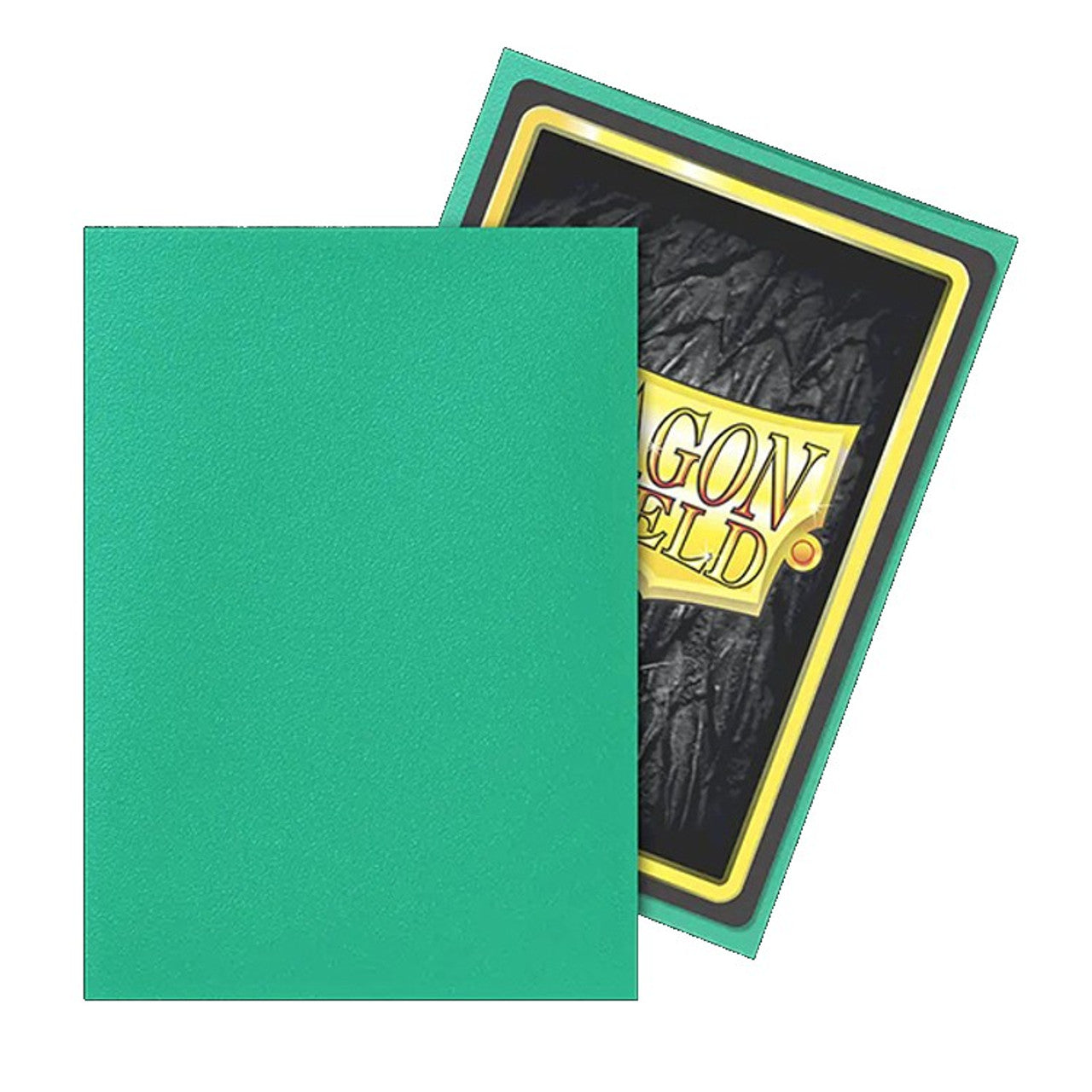 Dragon Shield Aurora matte card sleeves in vibrant green, designed for protecting trading cards, 100 count pack.