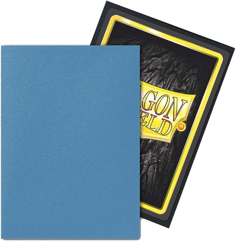 Matte dual card sleeves in Glacier blue, designed for card protection, featuring a textured back and clear front.